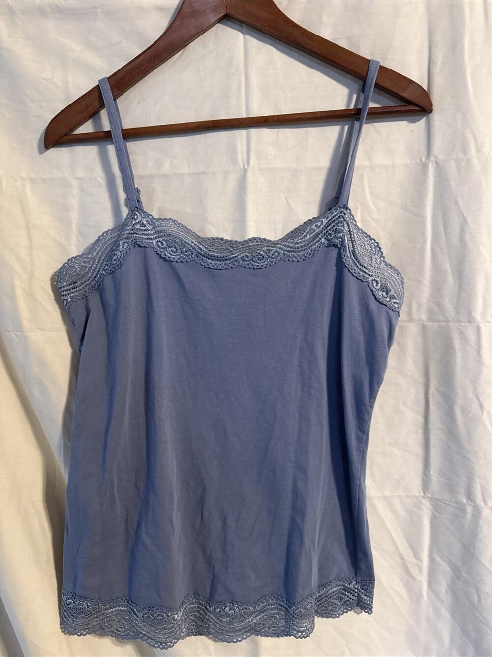 Ann Taylor Lace Trim Light Blue Tank Top with Adjustable Straps, Medium, Y2K